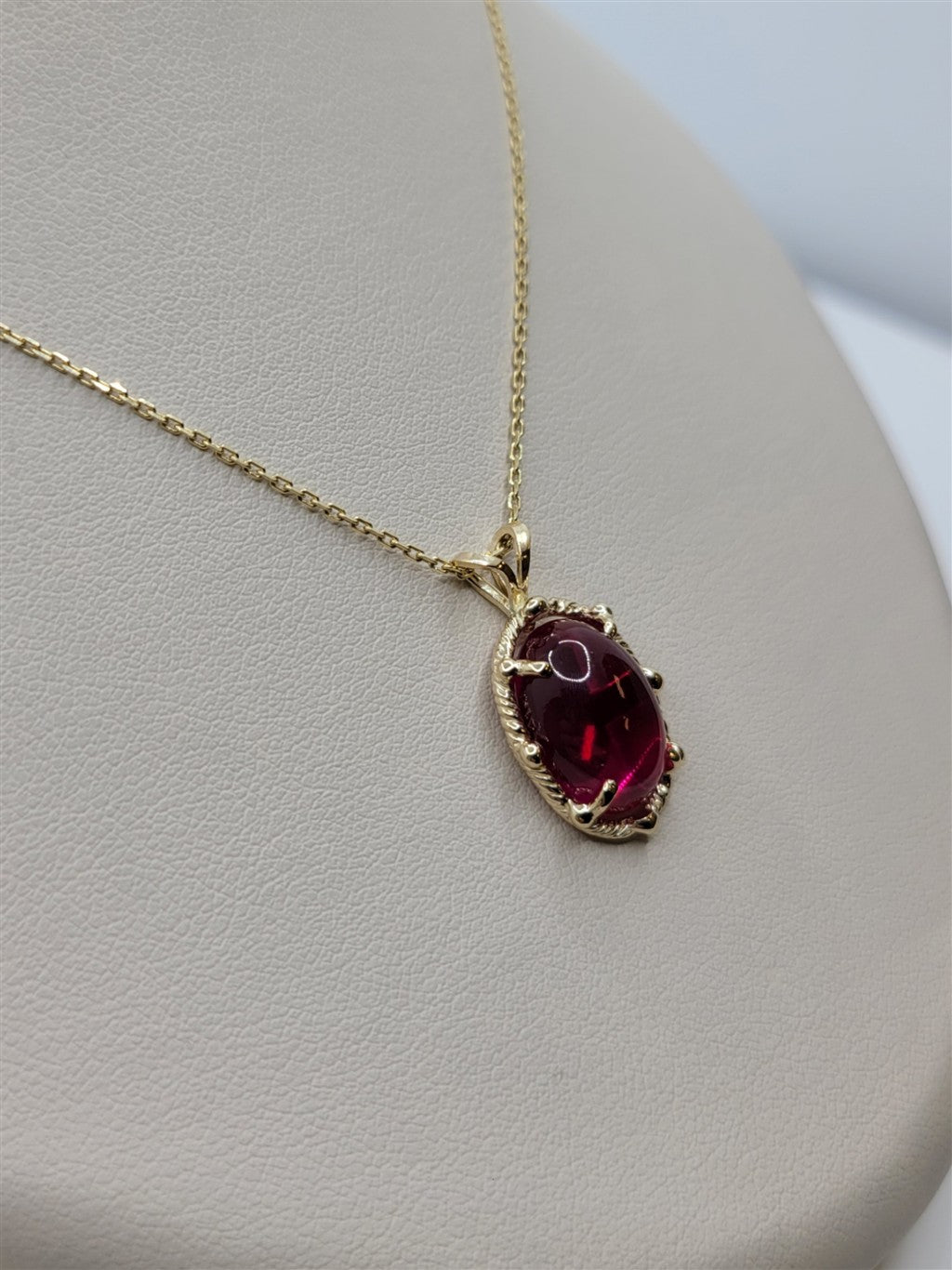 16" 14K Yellow Gold Custom Designed Oval Ruby Pendant Necklace