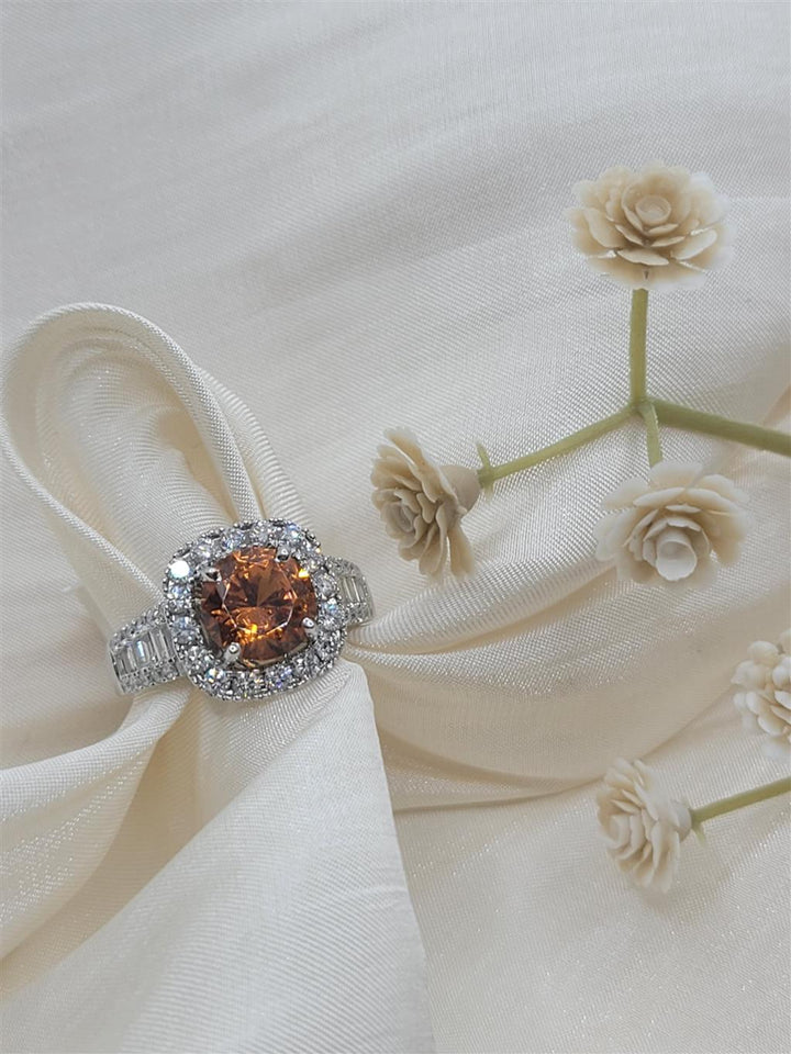 14K White Gold Fashion Spessartite & Diamonds Gemstone Ring