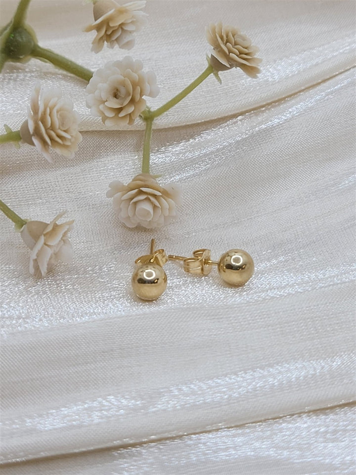 14K Yellow Gold 5mm Hollow Ball Stud Earrings