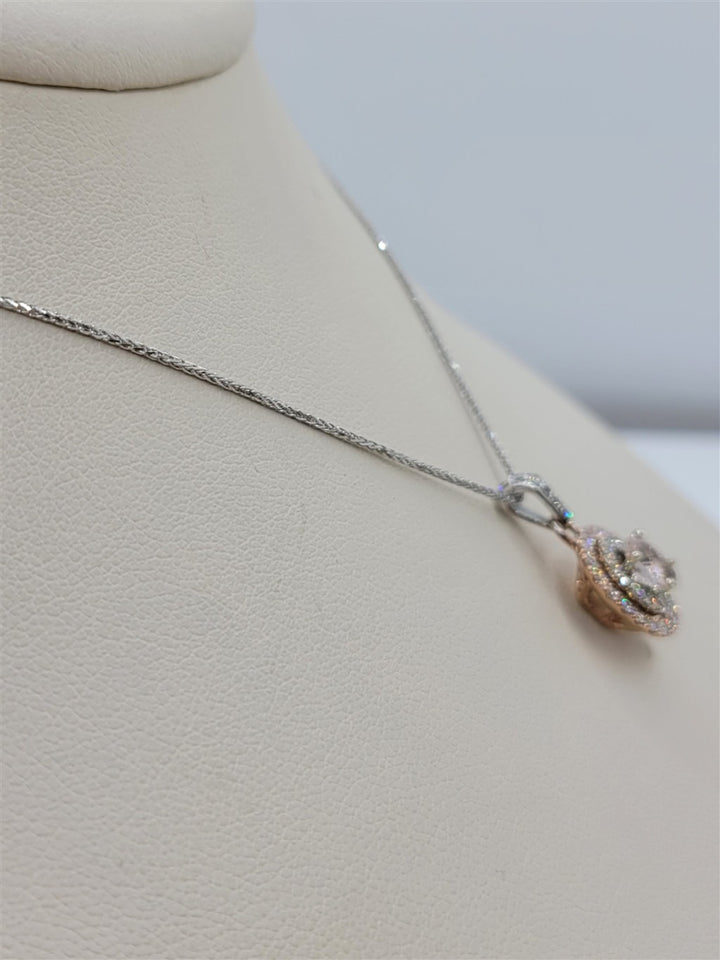 14K Yellow/Rose Gold Pink Tourmaline & Diamond Halo Pendant Necklace