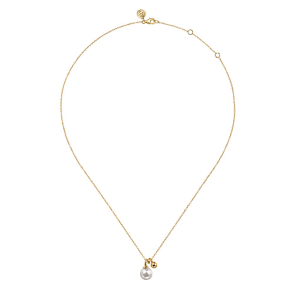 14K Yellow Gold Bujukan Bead And Pearl Pendant Necklace
