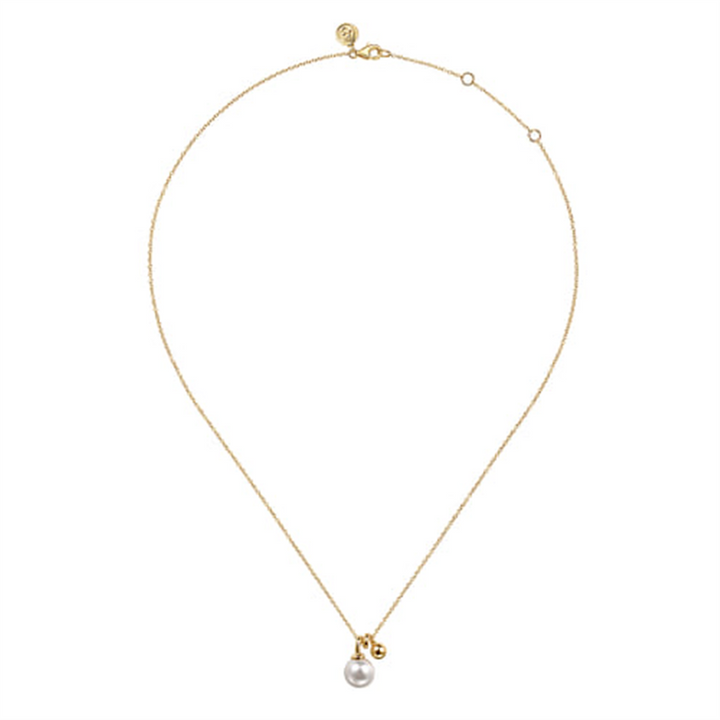 14K Yellow Gold Bujukan Bead And Pearl Pendant Necklace