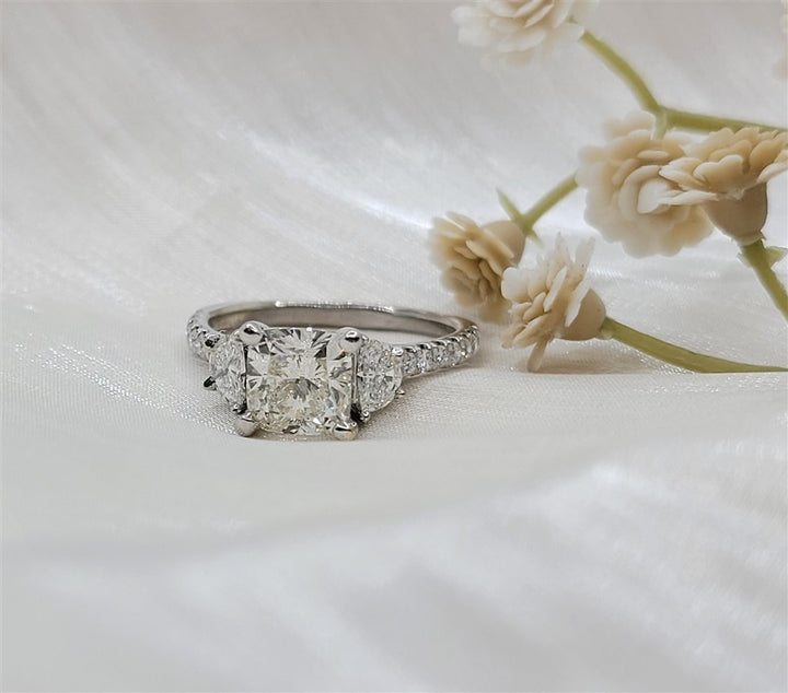 14k White Gold Cushion & Half Moon Cut Diamond Engagement Ring