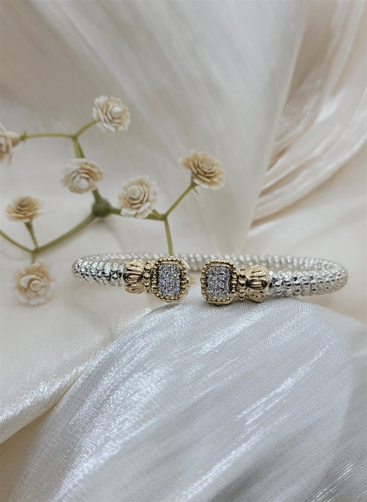 "Vahan" Sterling Silver & 14K Yellow Gold 4 mm Diamond Open Cuff Bracelet