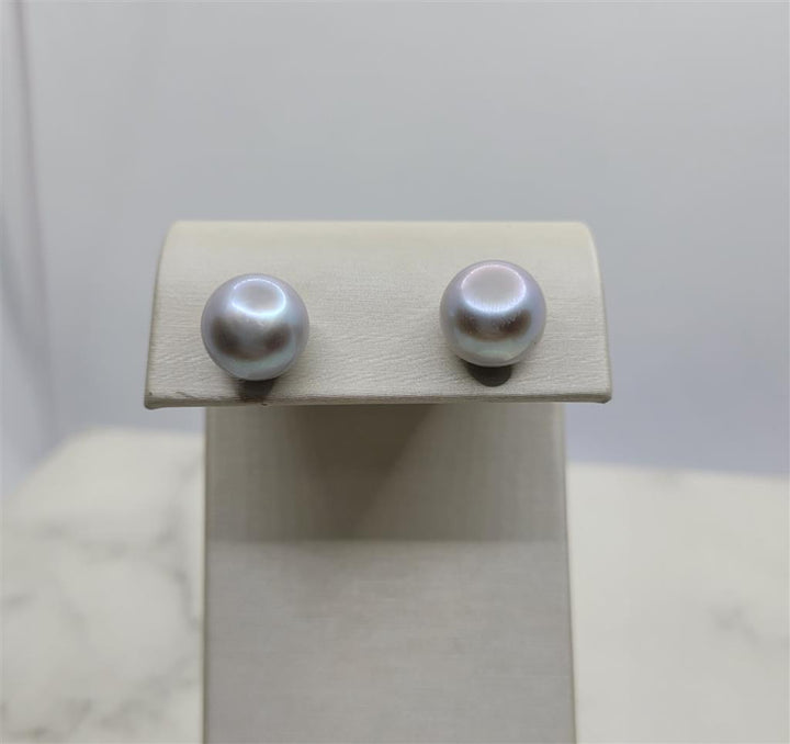 14k White Gold Silver Button Pearl Stud Earrings