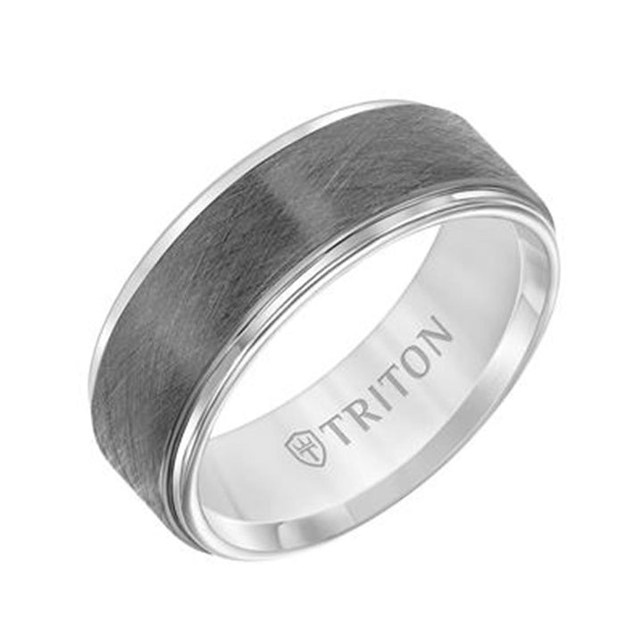 Tungsten 8mm Crystaline Center Wedding Ring