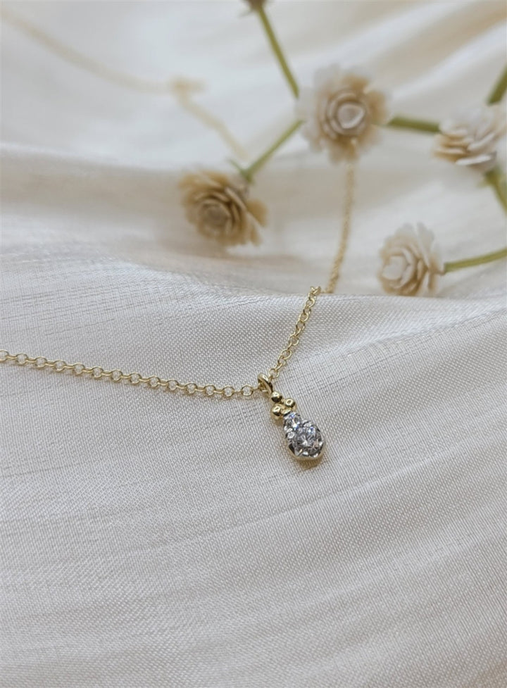 14K Yellow Gold Diamond Bujukan Teardrop Pendant Necklace