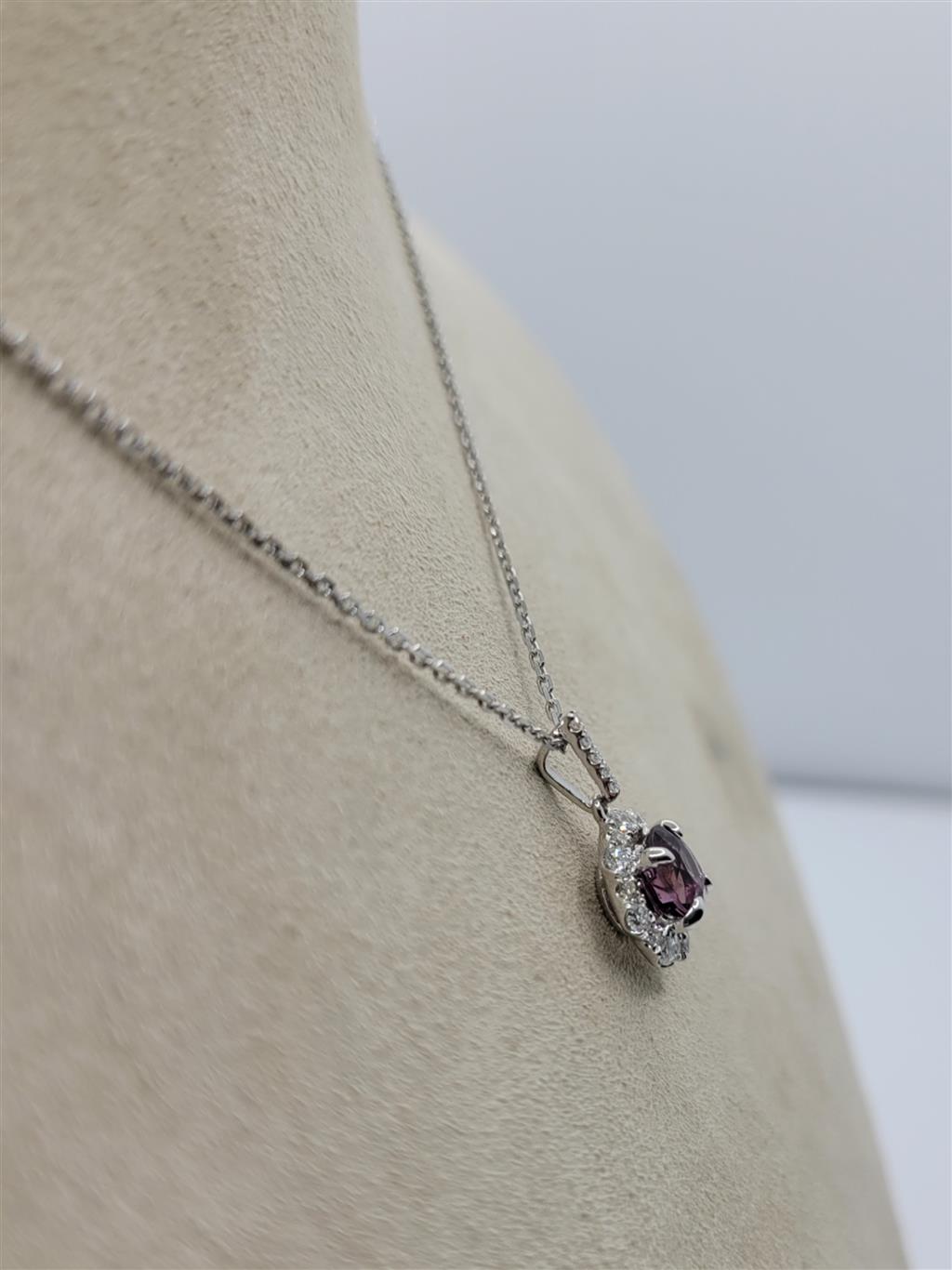 14K White Gold Pink Tourmaline & Diamond Halo Fashion Necklace