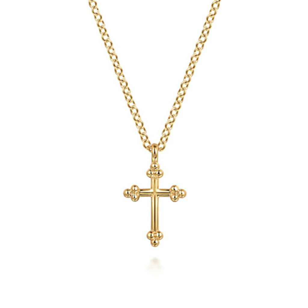 14K Yellow Plain Gold Bujukan 12mm Cross Necklace