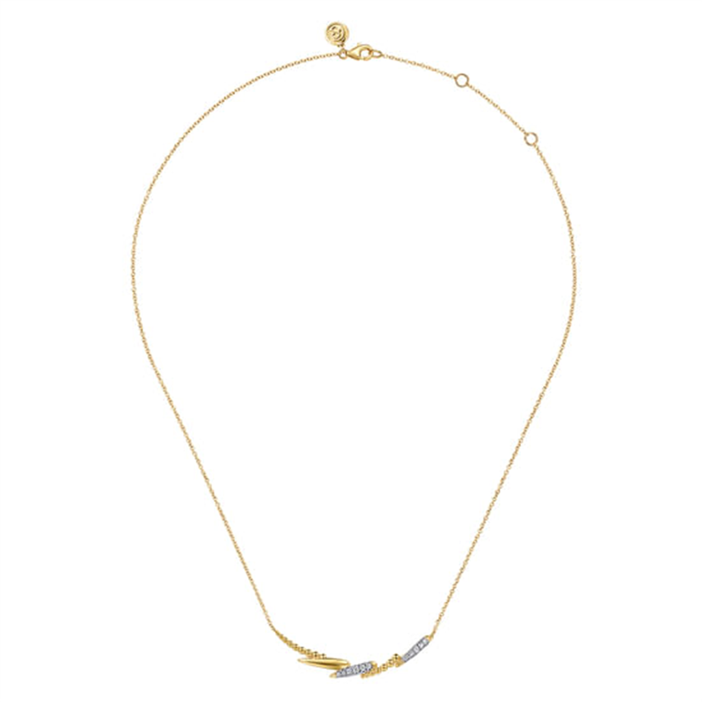 17.5" 14K Yellow Gold Bujukan And Diamond Bar Necklace