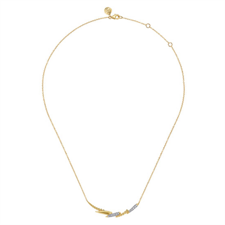 17.5" 14K Yellow Gold Bujukan And Diamond Bar Necklace