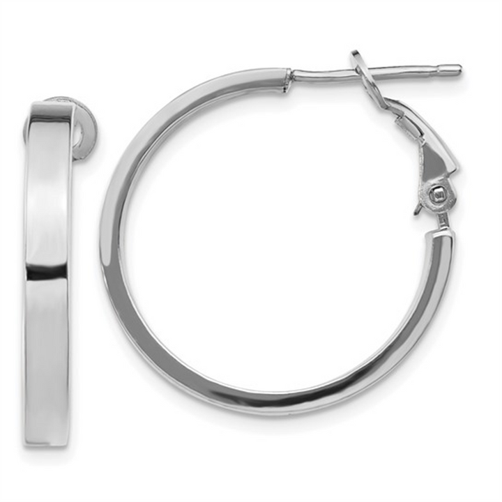 14K White Gold Polished Square Tube Round Hoop Earrings