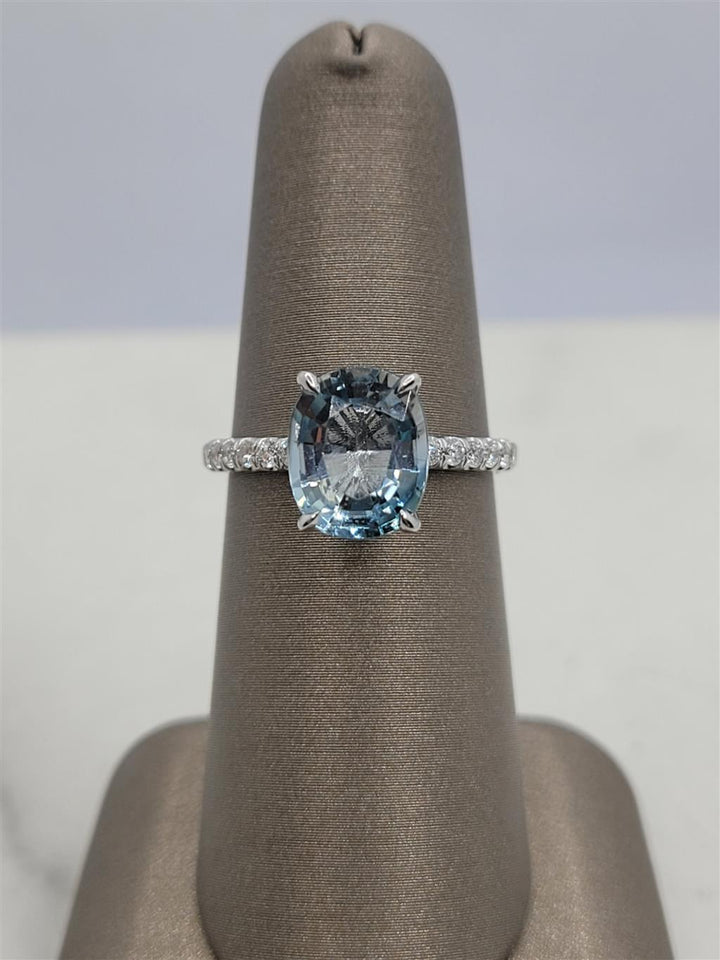 14K White Gold Blue Tourmaline & Diamond Gemstone Ring