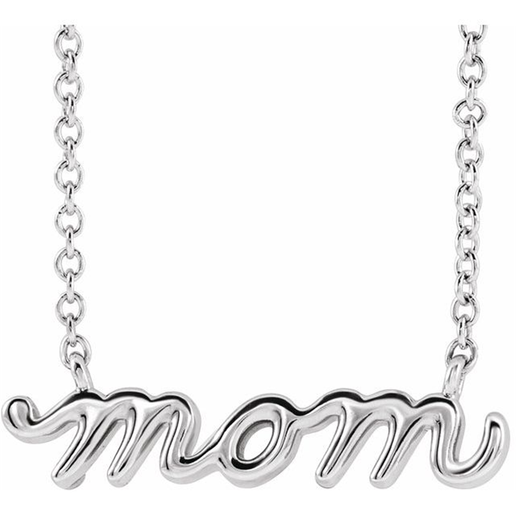 14K White Script "Mom" Necklace
