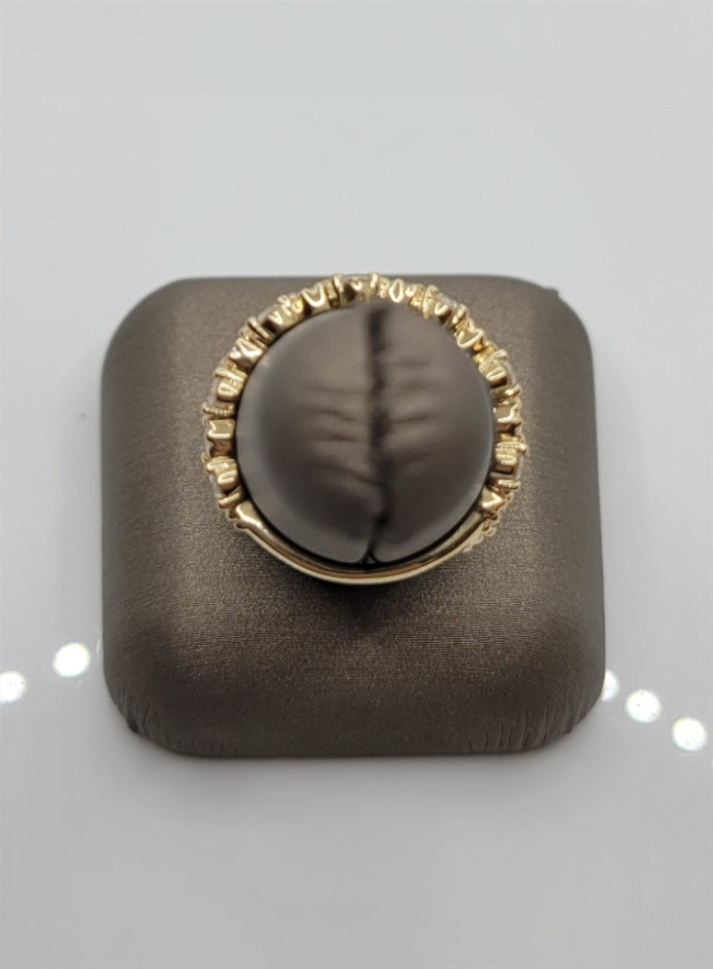 14K Yellow Gold Beaded Offset Diamond Fashion Ring