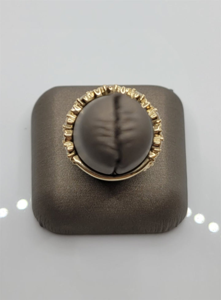 14K Yellow Gold Beaded Offset Diamond Fashion Ring