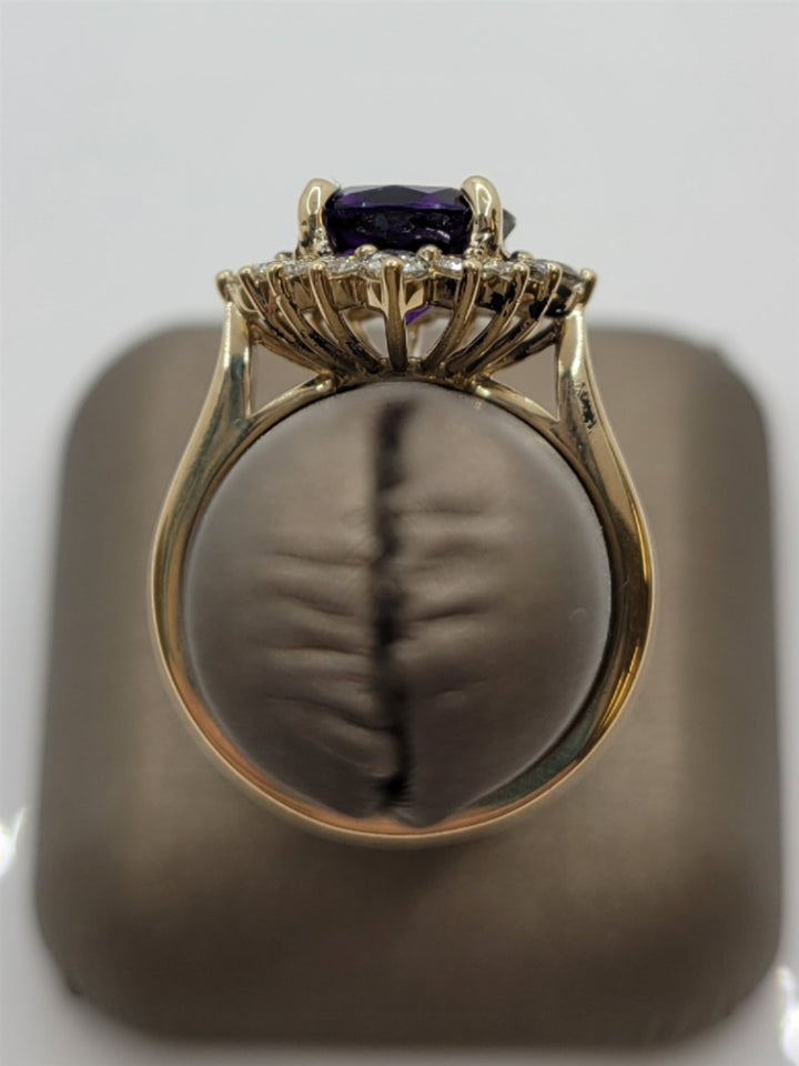14K Yellow Gold Amethyst And Diamond Fashion Ring