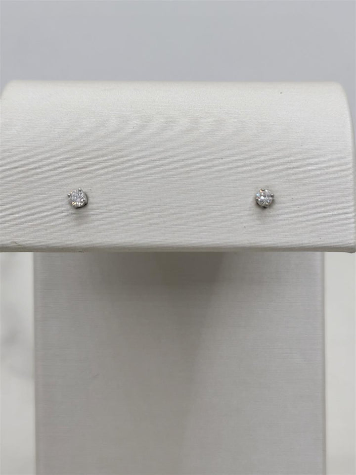 14K White Gold 2.4MM Round Diamond Stud Earrings