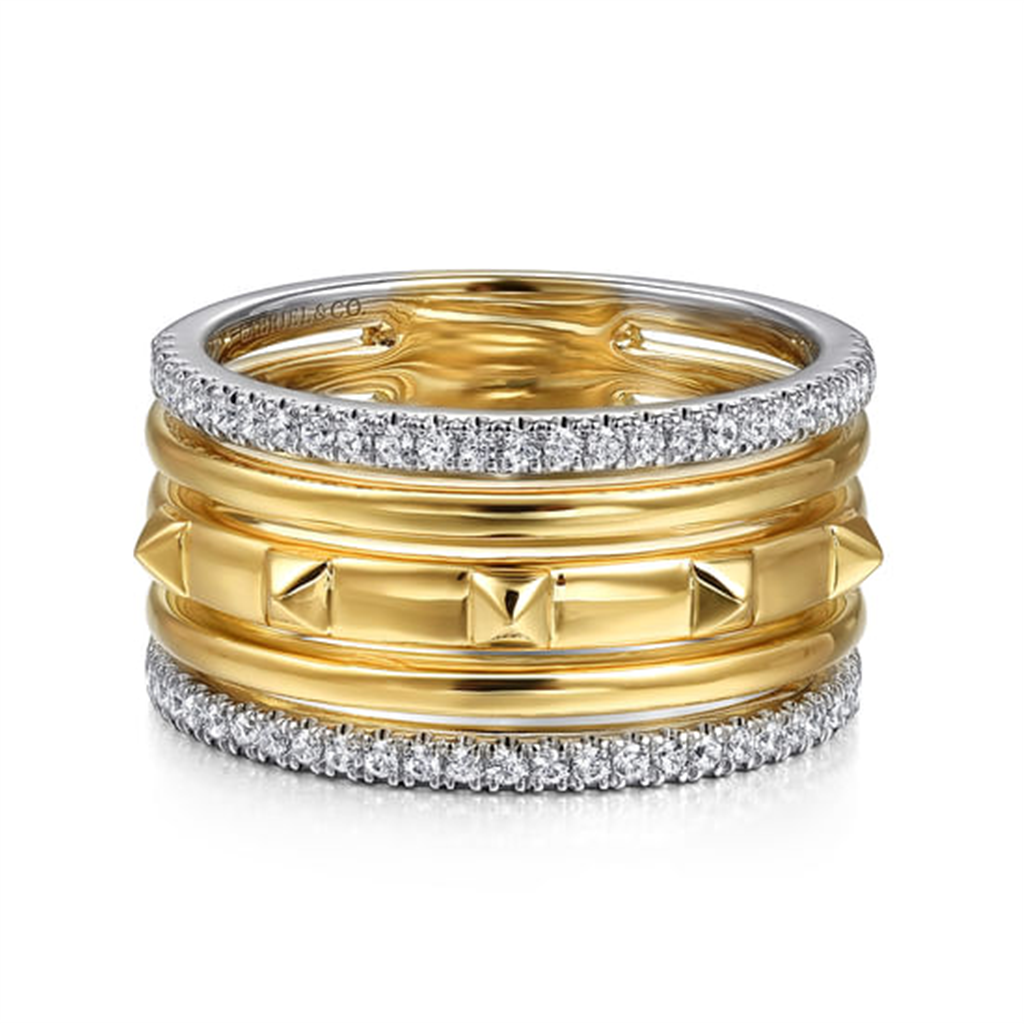 14K White & Yellow Gold Diamond Easy Stackable Ring