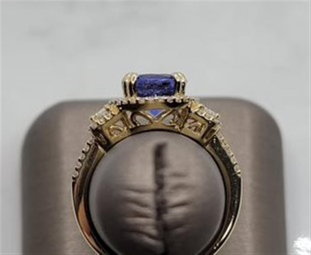 14K Yellow Gold Fashion Ceylon Sapphire & Diamonds Gemstone Ring