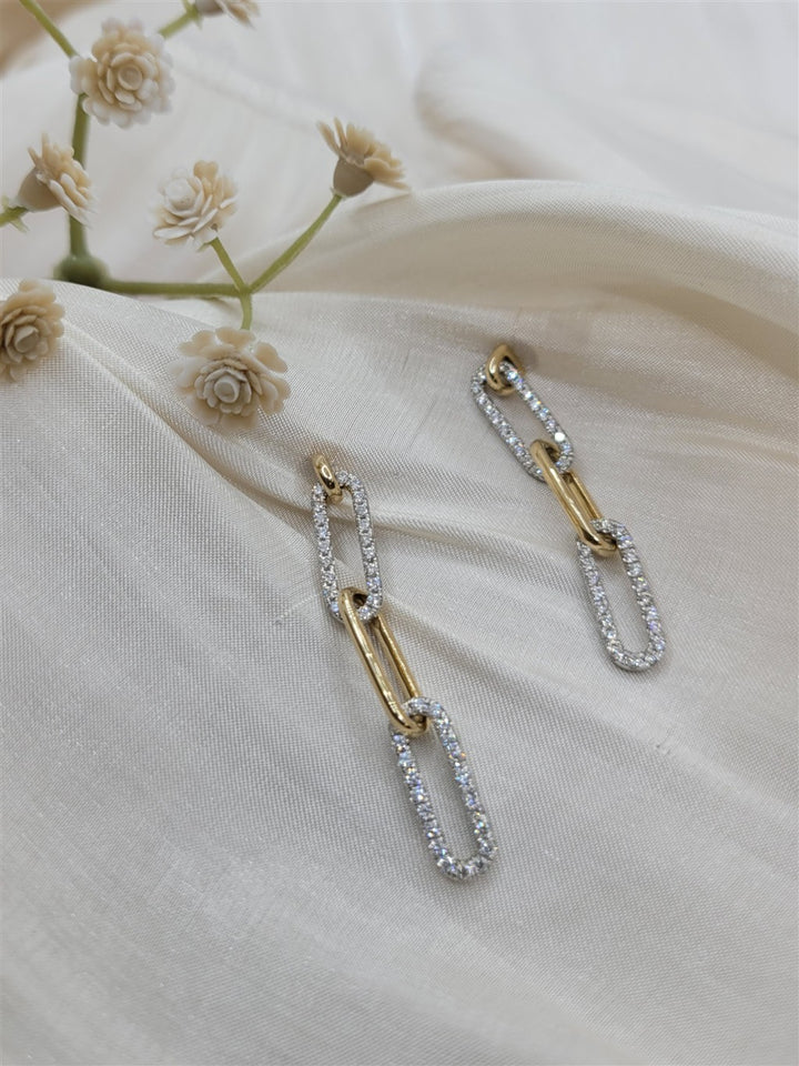 14K White & Yellow Gold Diamond Paper-Clip Link Earrings