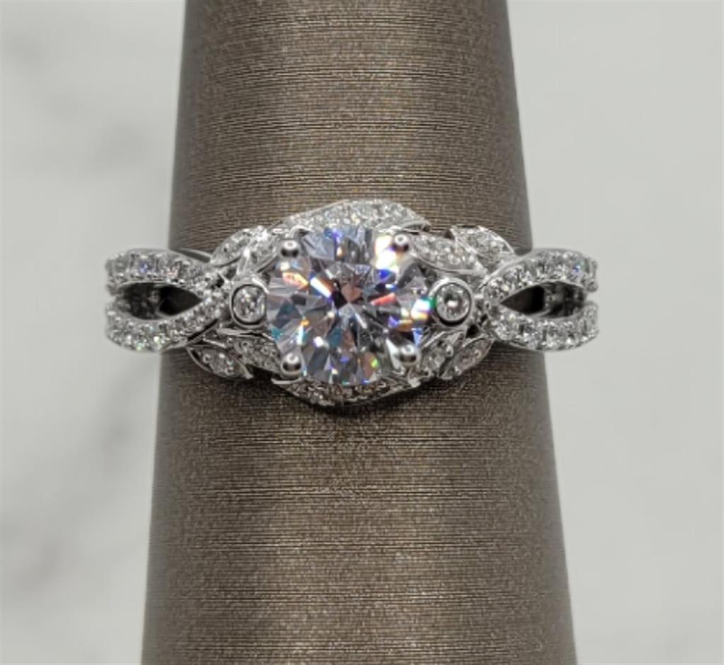14K White Gold Floral Style Diamond Mounting Ring