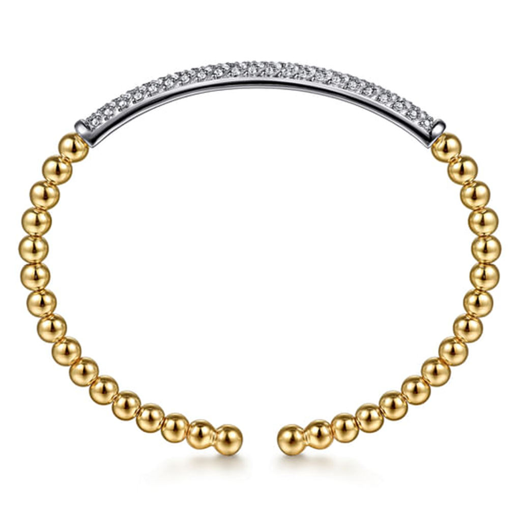 14K White & Yellow Gold Bujukan Beads And Diamond Split Bangle Bracelet