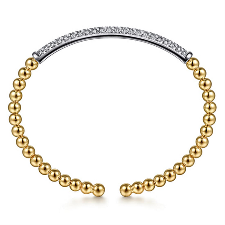 14K White & Yellow Gold Bujukan Beads And Diamond Split Bangle Bracelet
