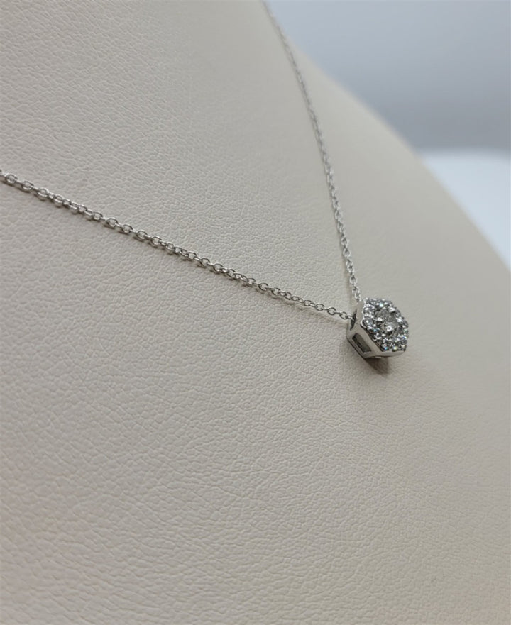 14K White Gold Round Cut Diamond Halo Necklace