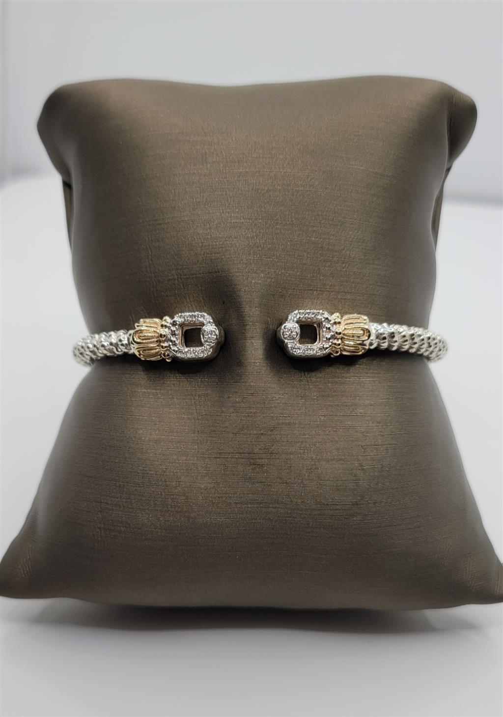 "Vahan" Sterling Silver & 14K Yellow Gold 3 mm Diamond Open Cuff Open Space Bracelet