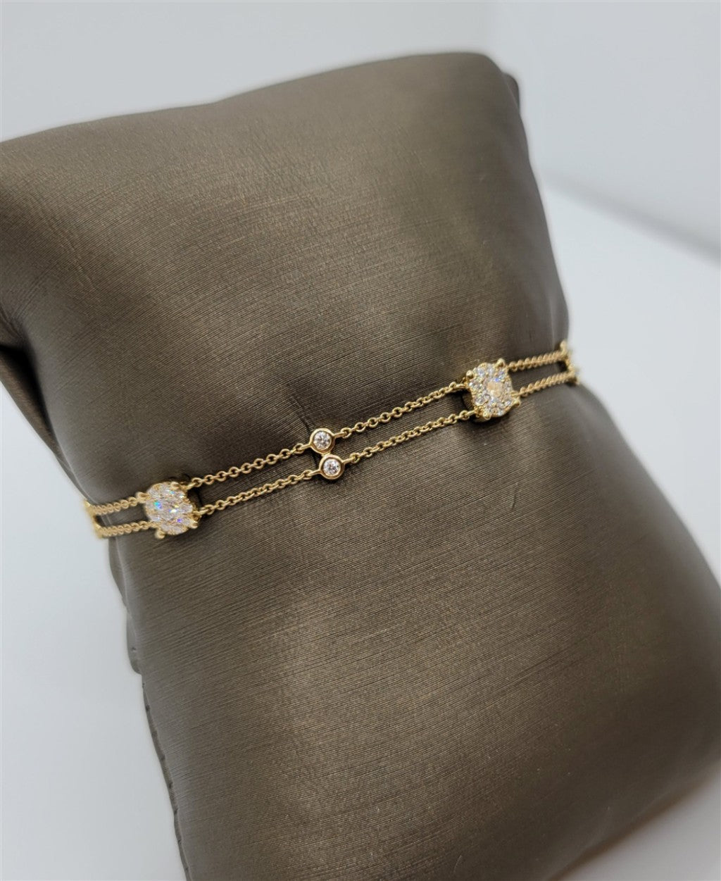 7" Adjustable 14K Yellow Gold Diamond Station Fashion Bracelet