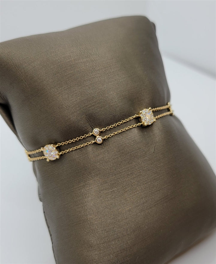 7" Adjustable 14K Yellow Gold Diamond Station Fashion Bracelet