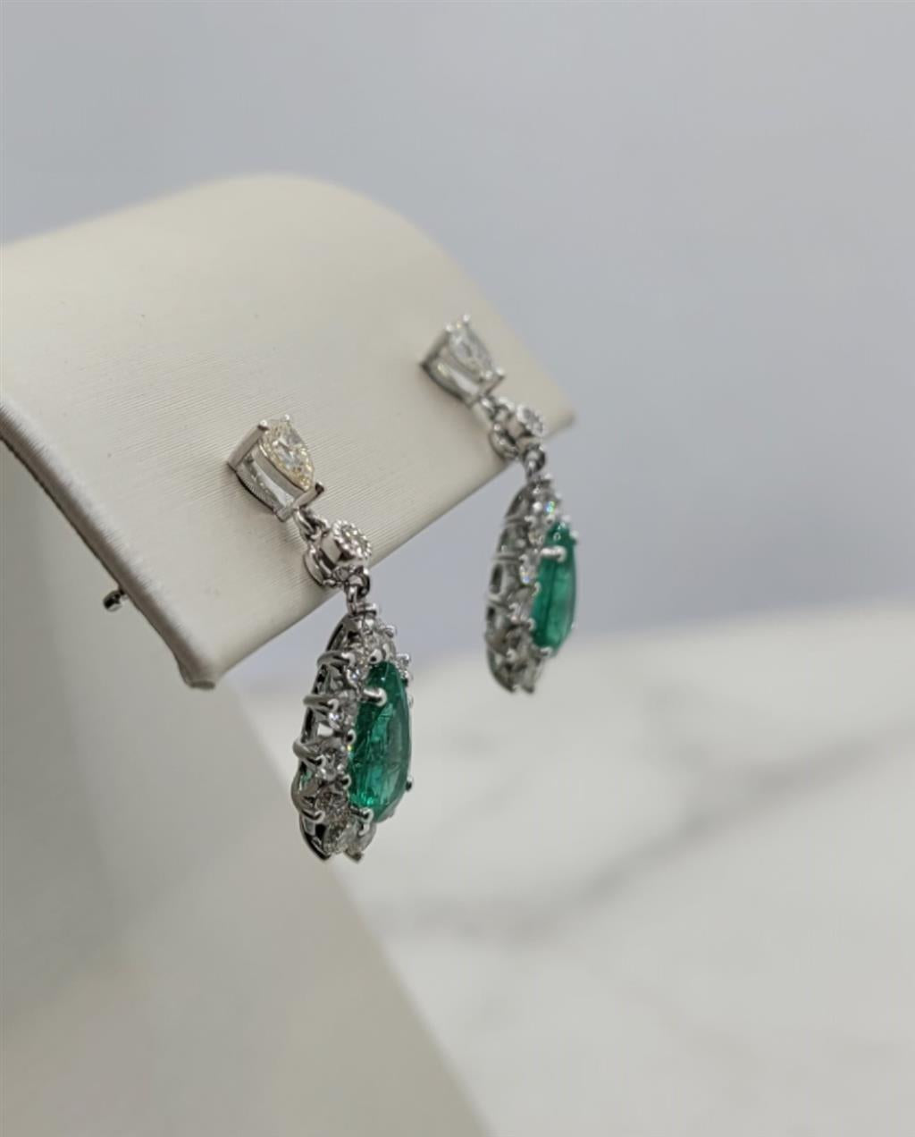14K White Gold 1.86 ctw Emerald & Diamond Fashion Earrings