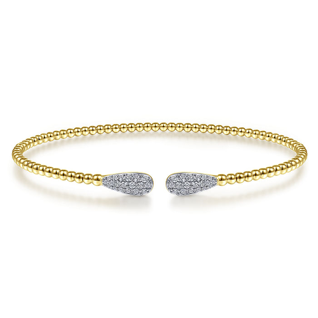 14K Yellow Gold "Gabriel & Co." Bujukan Diamond Teardrops Bangle Bracelet