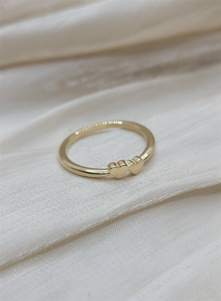 14K Yellow Gold 2-Heart Family Engravable Ring