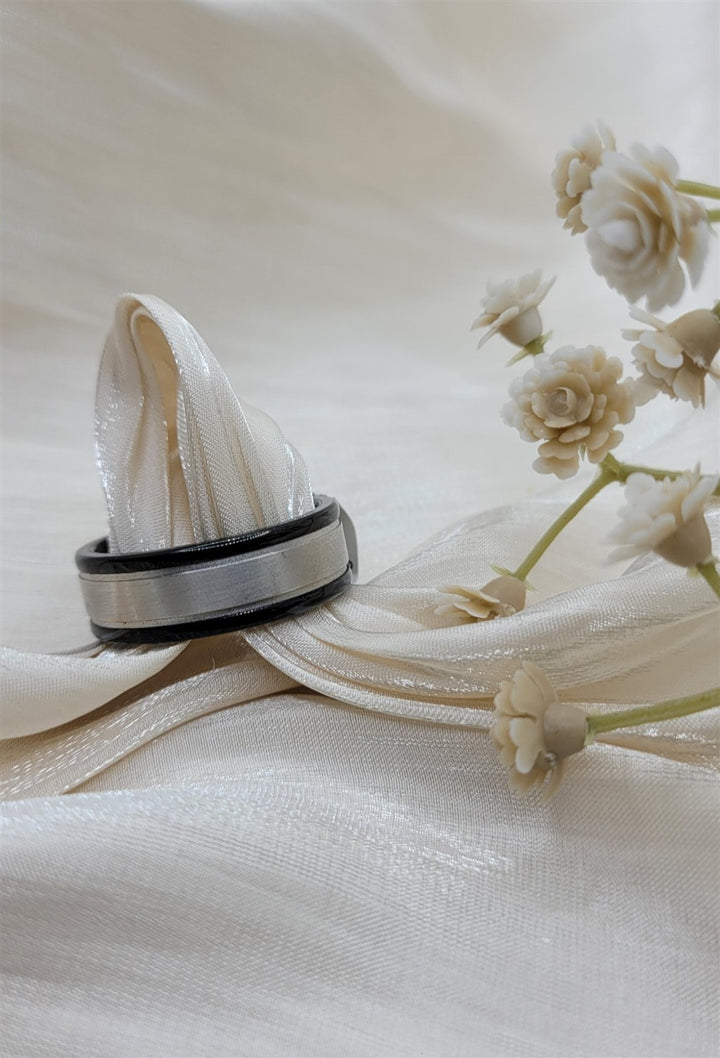 Black Tungsten & 14k White Gold 8mm Band Wedding Ring