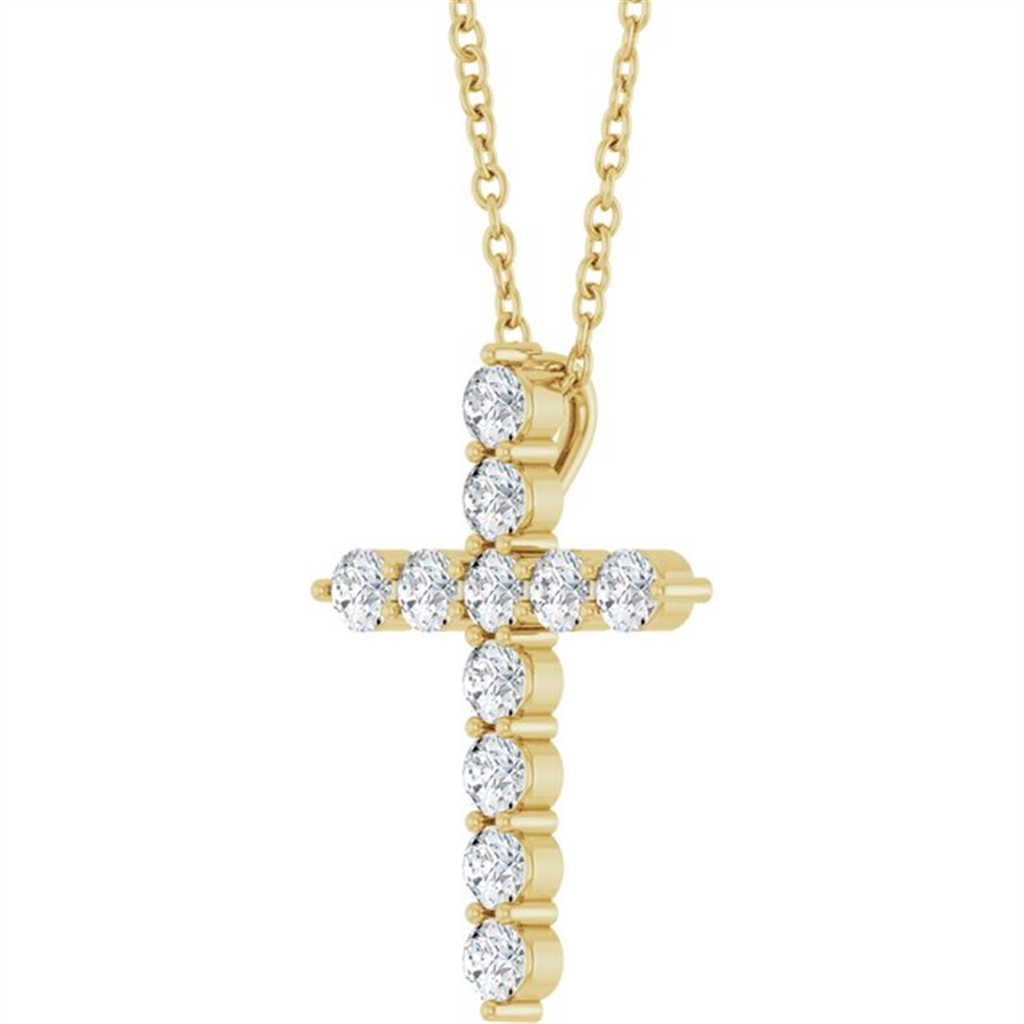 18" 14K Yellow Gold .38 Twt Natural Diamond Cross Necklac