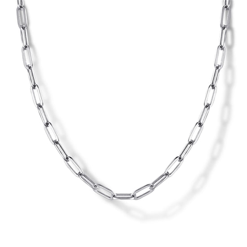 17" 14K White Gold Hollow Paperclip Chain Necklace