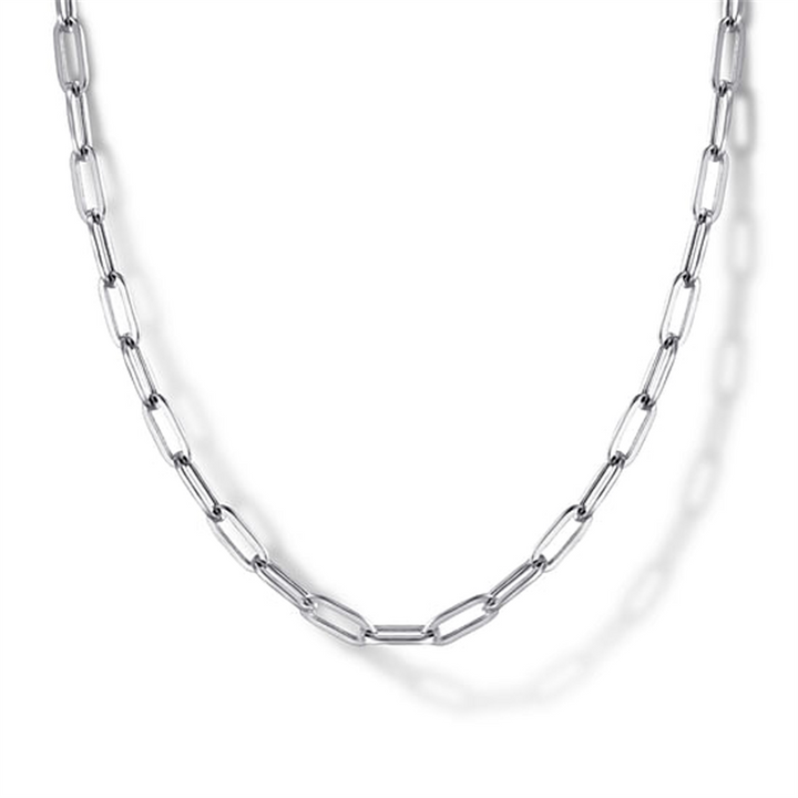 17" 14K White Gold Hollow Paperclip Chain Necklace