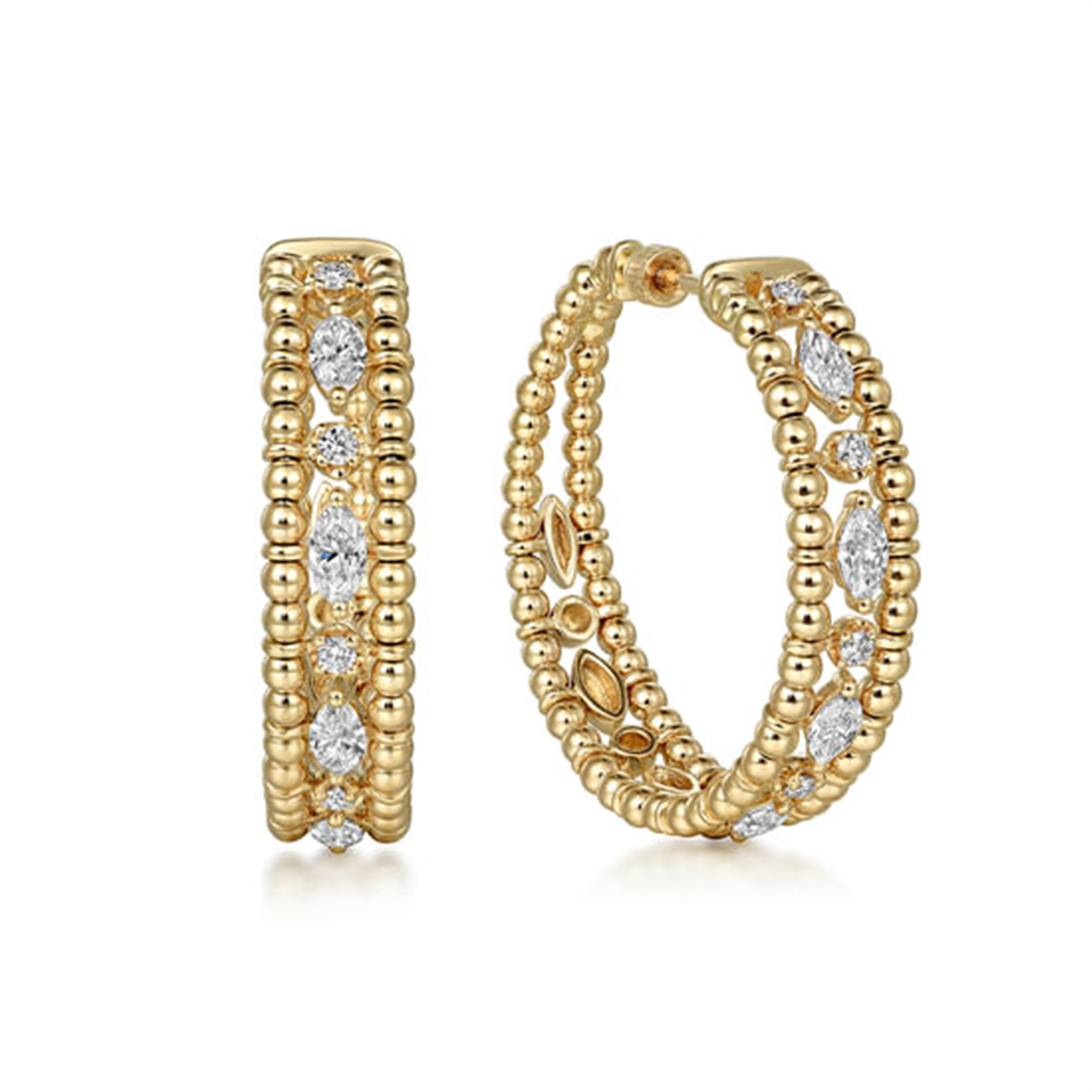14K Yellow Gold 30mm Bujukan Diamond Classic Hoop Earrings