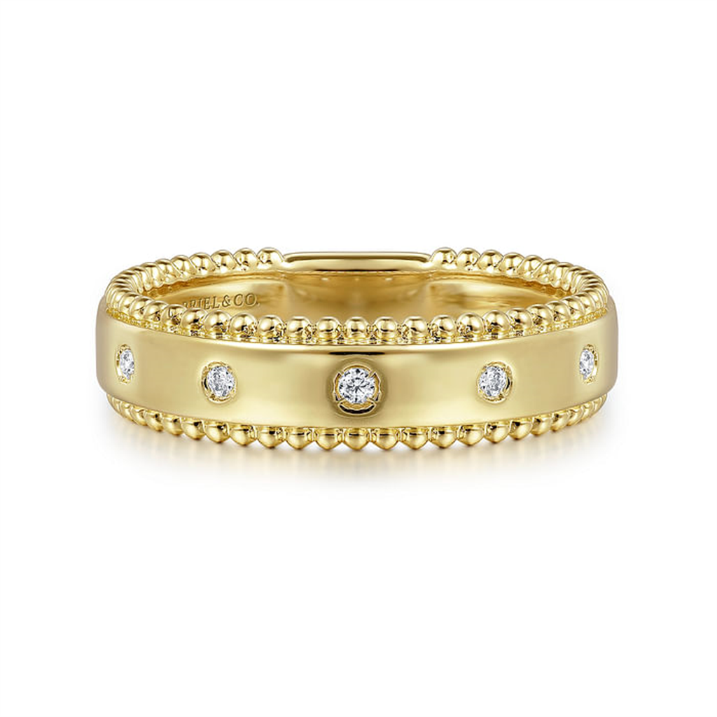 14K Yellow Gold "Gabriel & Co" Bujukan Diamond Bezel Wide Stackable Ring