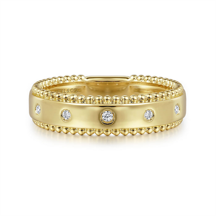 14K Yellow Gold "Gabriel & Co" Bujukan Diamond Bezel Wide Stackable Ring