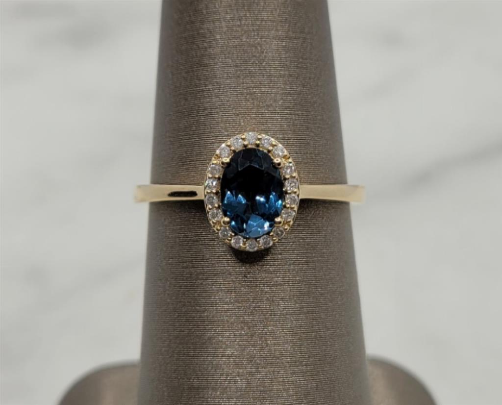 14K Yellow Gold Fashion London Blue Topaz & Diamonds Gemstone Ring