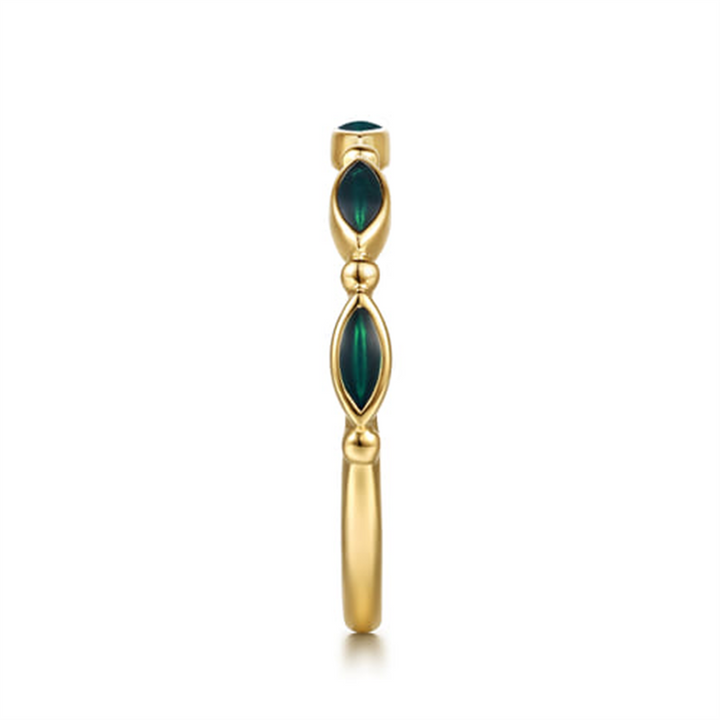 14K Yellow Gold Bujukan Ball And Marquise Shape Stackable Ring With Chrome Green Enamel