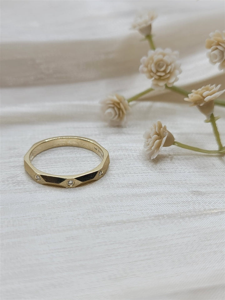 14K Yellow Gold Diamond Cut Stackable Ring