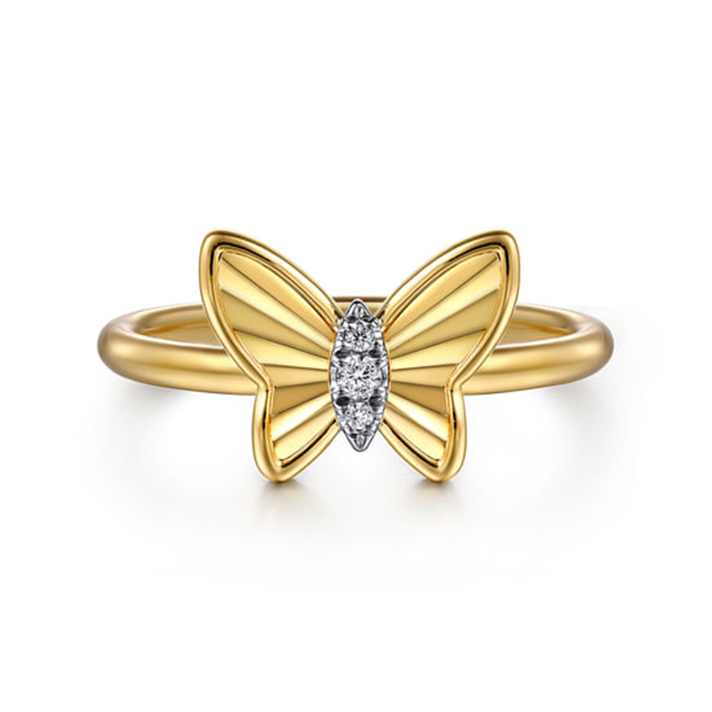 14K Yellow Gold Gabriel & Co Diamond Butterfly Fashion Ring