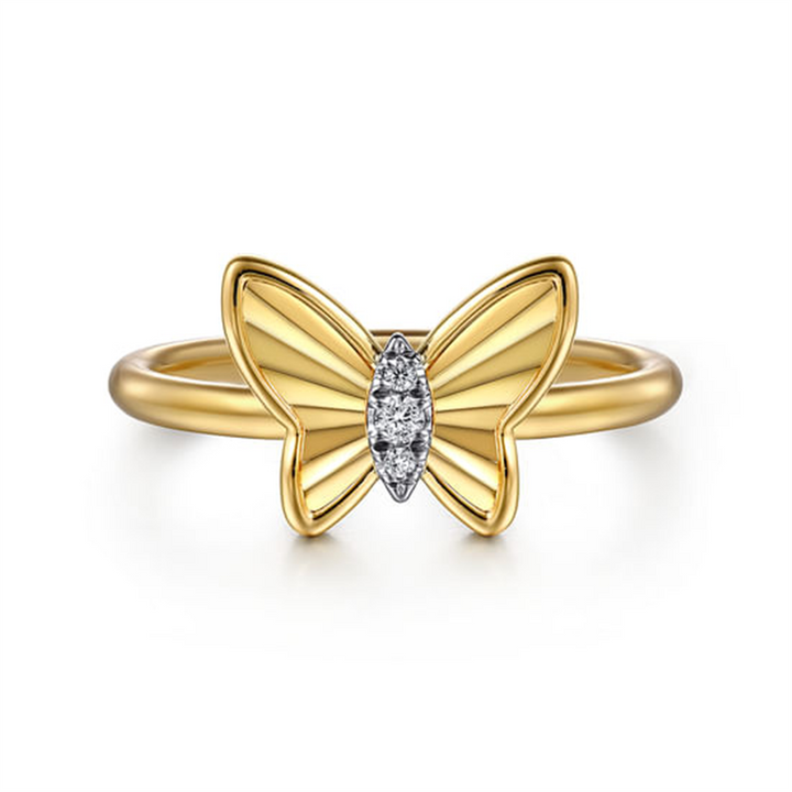 14K Yellow Gold Gabriel & Co Diamond Butterfly Fashion Ring