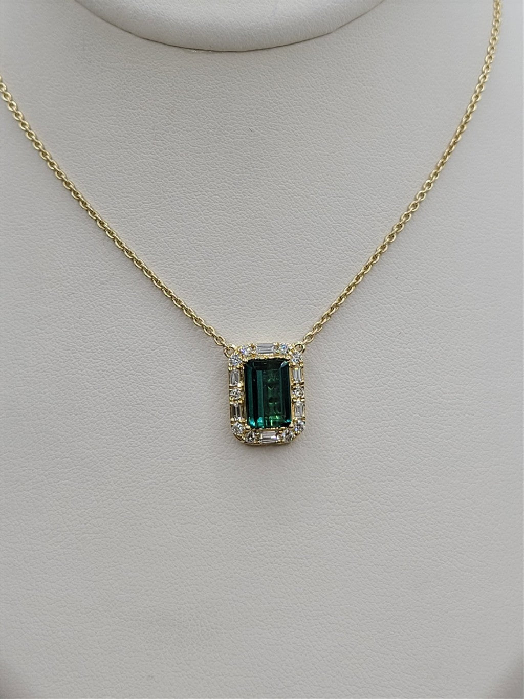 18" 14K Yellow Gold Blue/Green Tourmaline & Diamond Fashion Necklace