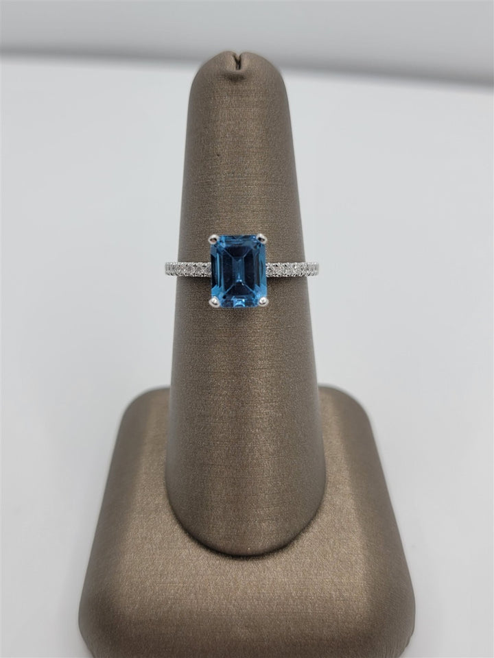 14K White Gold Blue Topaz & Diamond Fashion Ring