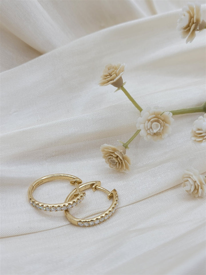 14K Yellow Gold Diamond Hoop Earrings